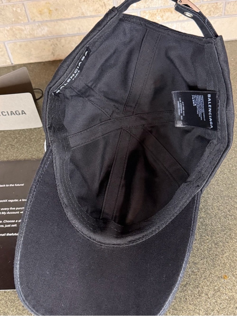 Balenciaga Diagonal Logo Black Cap with White Script Logo - Picture 7 of 7